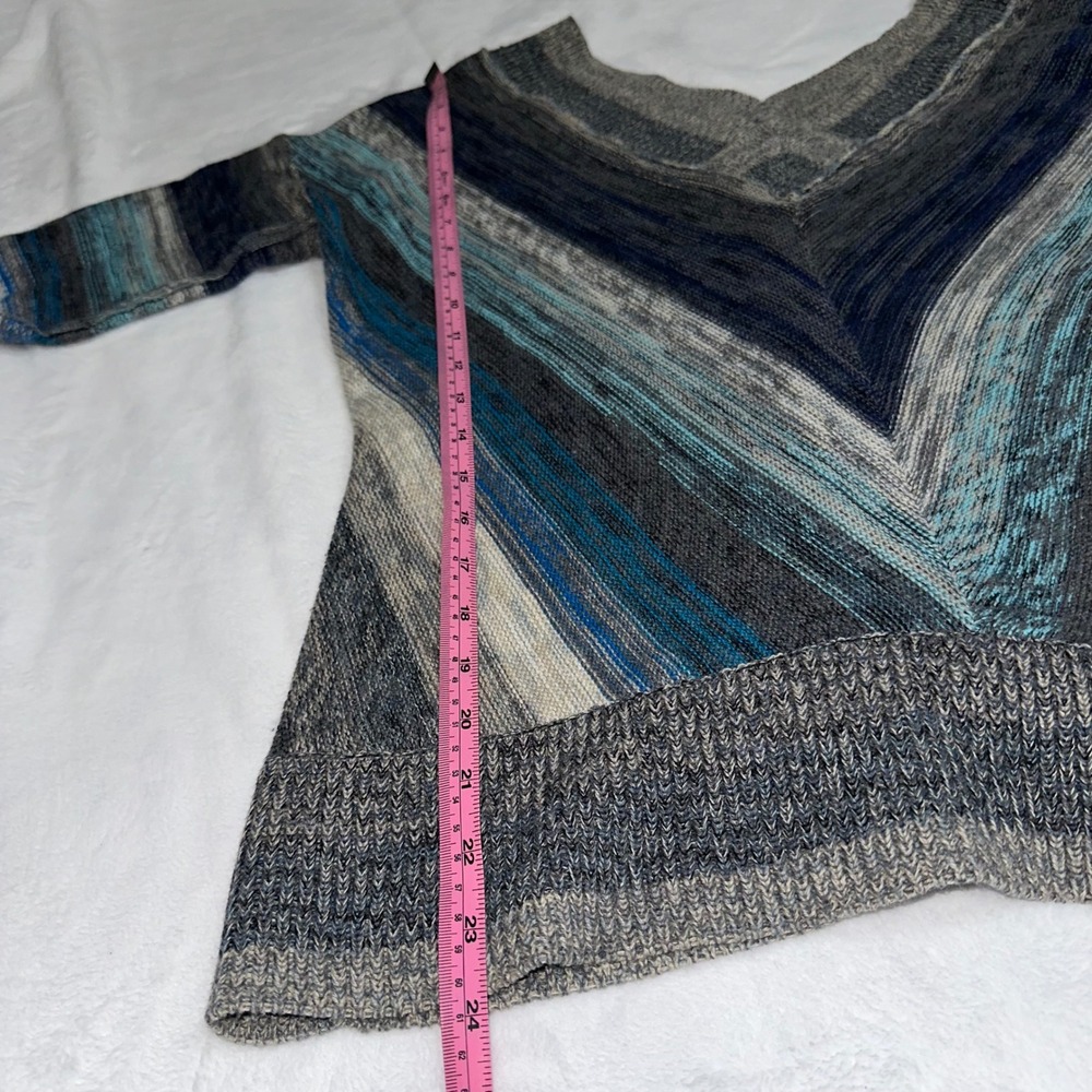 Free People Gray and Blue Stripe V Neck Off Shoulder Sweater‎ Knit Size S - Picture 6 of 9